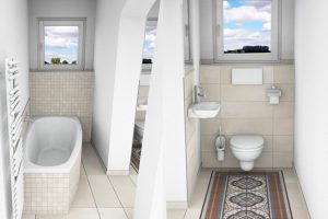 CAD-Plan für ein Bad mit Villeroy & Boch Century Fliesen - Sicht auf Wanne und WC