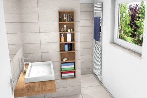 CAD-Plan für ein Bad mit XL-Fliesen - Sicht aufs Waschbecken