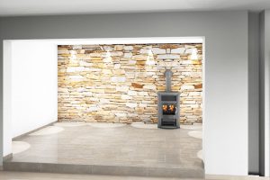 CAD-Plan für Wohnzimmer inklusive Marmor-Fliesen und Kamin